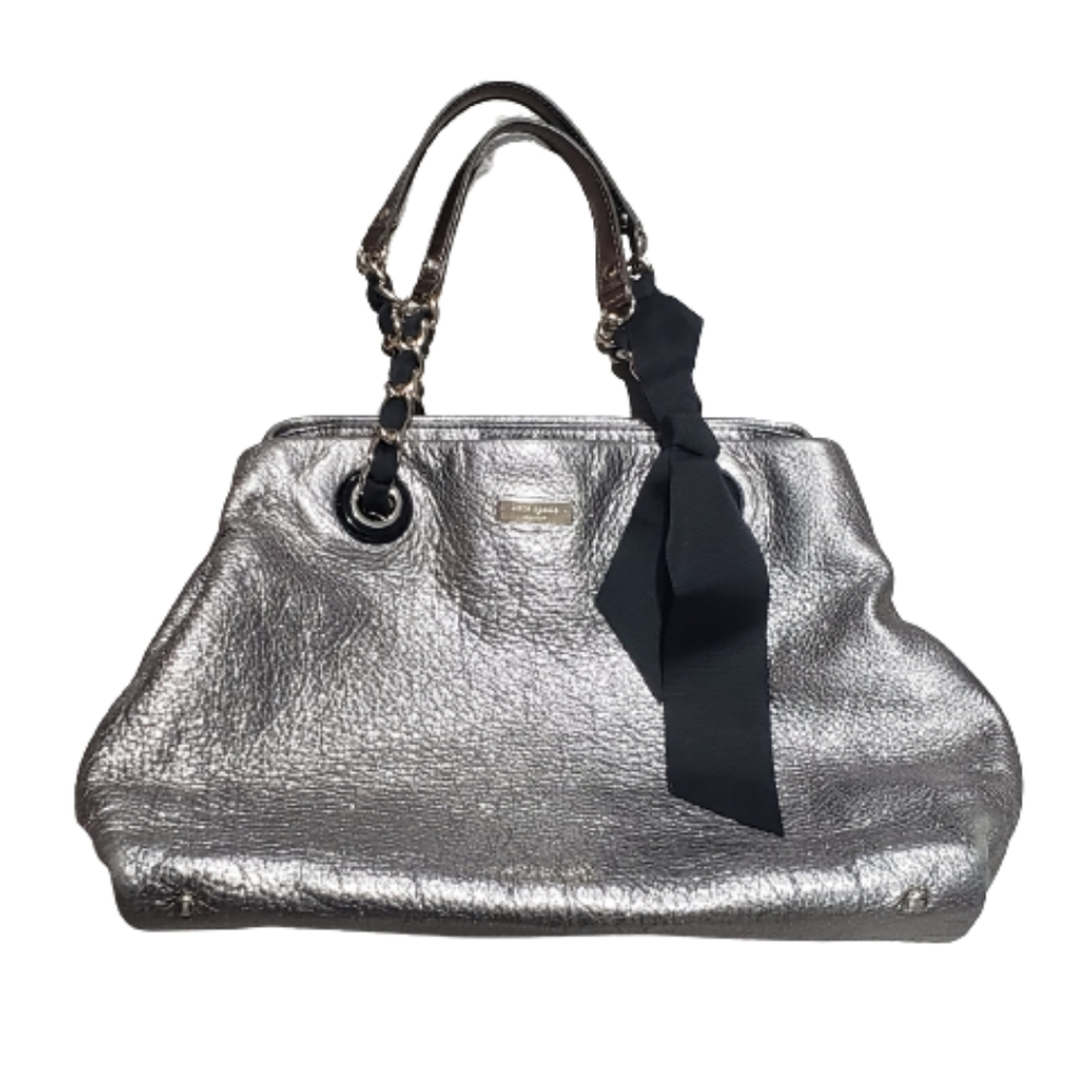 Kate Spade Silver Metallic Bag  Shoulder Bag Chain Ribbon - Picture 8 of 9
